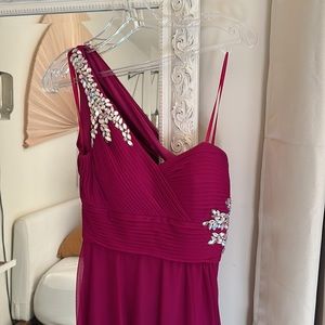 Petite Fuchsia One-Shoulder beaded Gown